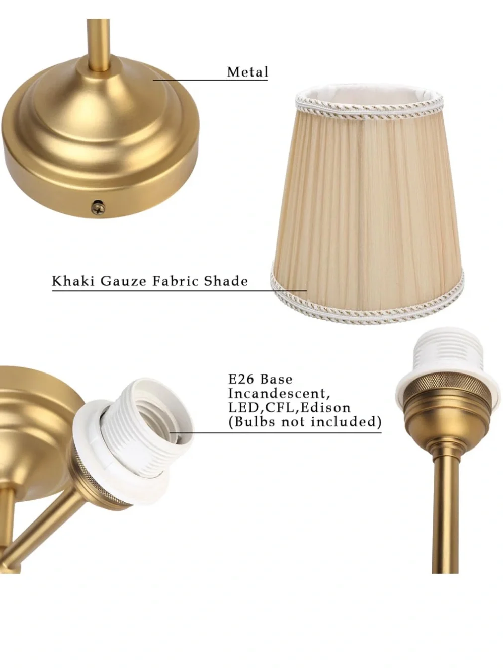 NIB Phansthy Hardwired Wall Sconces Set of 2 Vintage Antique Brass Khaki Shade